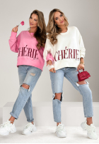 Bluza oversize z nadrukiem Cherie ecru