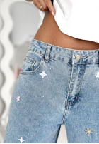 Spodnie jeansowe z haftami Flowers And Stars niebieskie