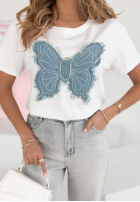 T-shirt z motylem Butterfly Smile biały