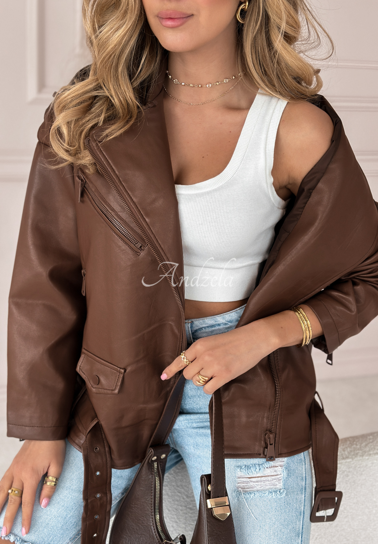 Full Of Fun chocolate leather ramones jacket