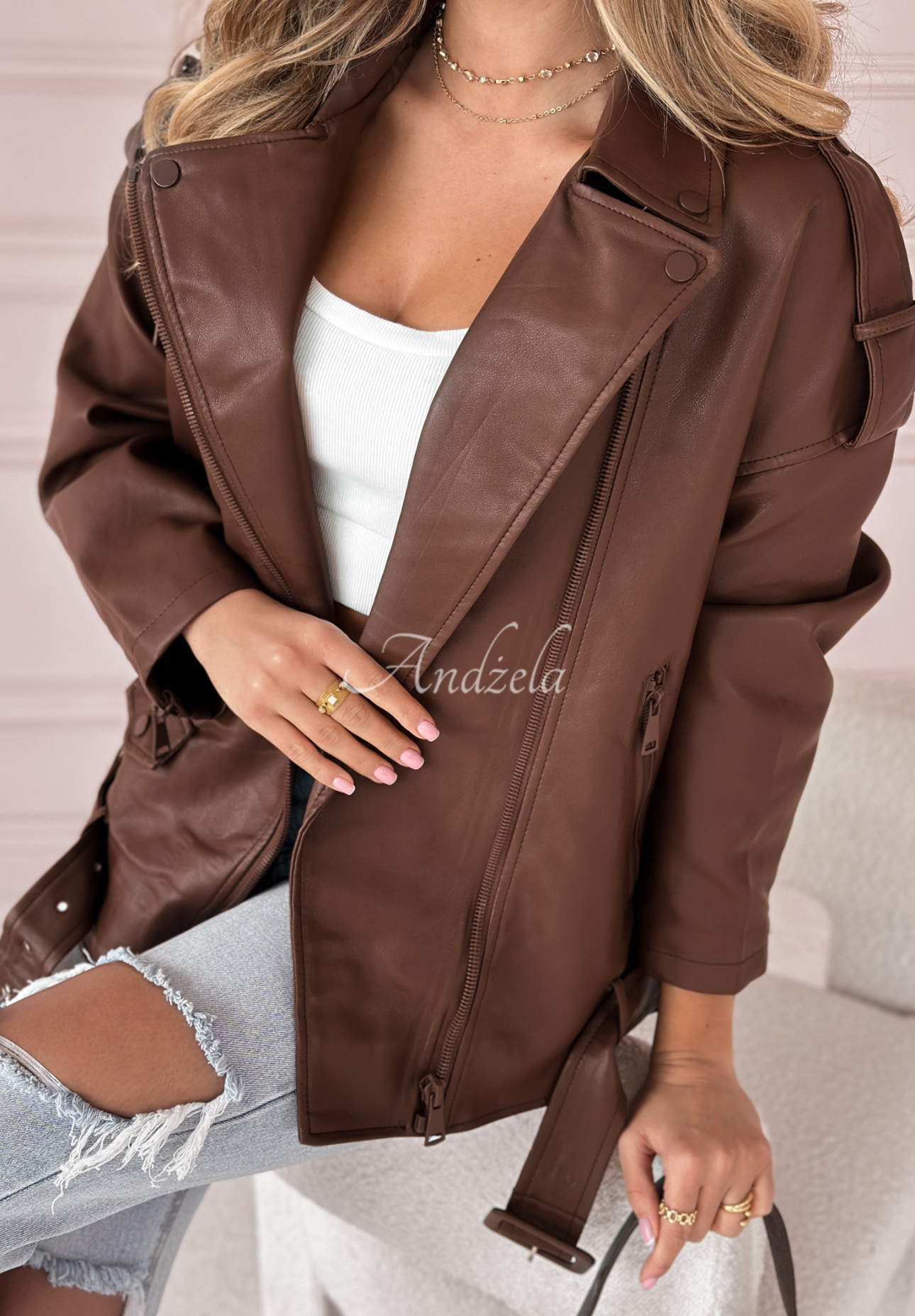 Full Of Fun chocolate leather ramones jacket