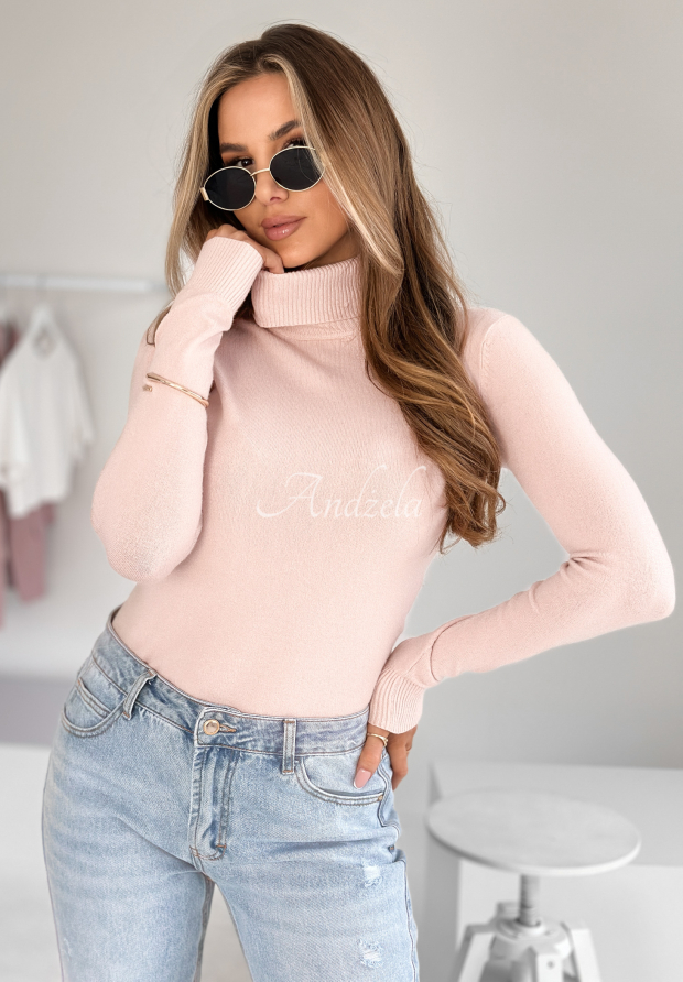 Fitted turtleneck sweater Solange powder pink