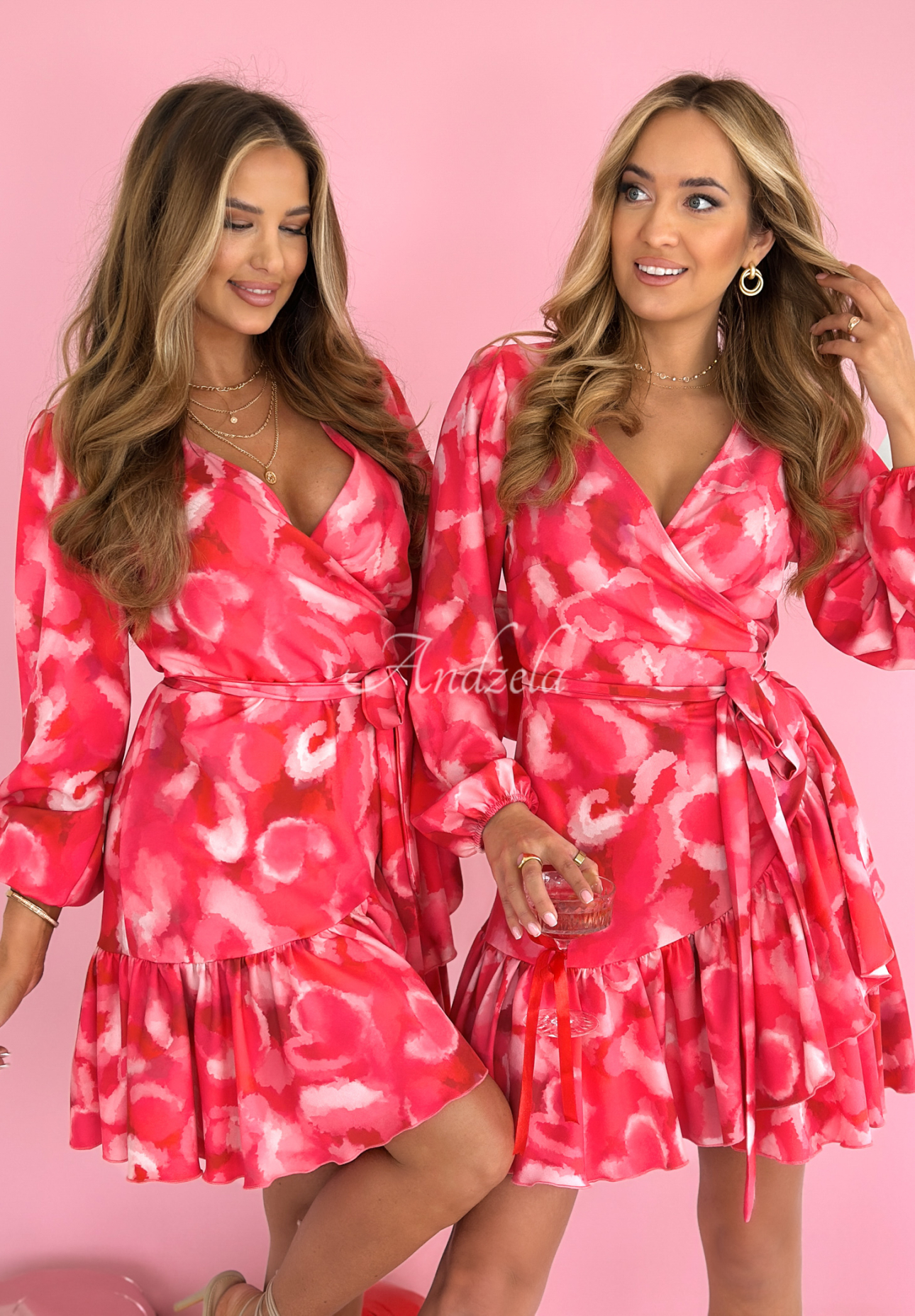 Uptown Girl pink and red envelope dress with heart ruffles