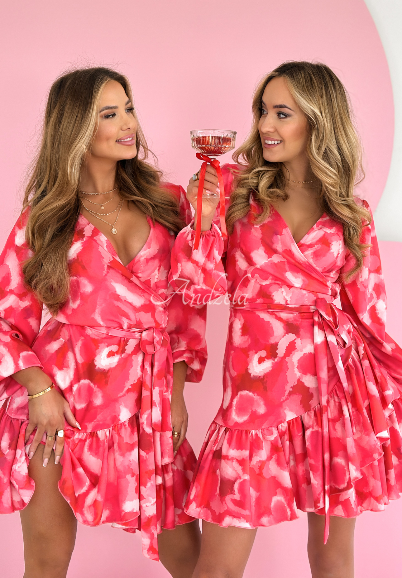 Uptown Girl pink and red envelope dress with heart ruffles