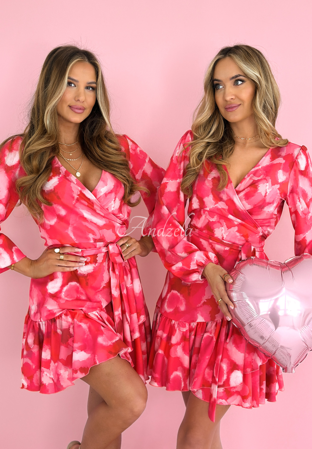 Uptown Girl pink and red envelope dress with heart ruffles