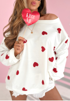 Sweter oversize w serca Happy Hearts biały