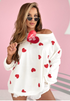 Sweter oversize w serca Happy Hearts biały