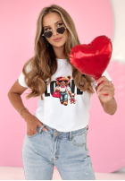 T-shirt z nadrukiem Love Miss Bear biały