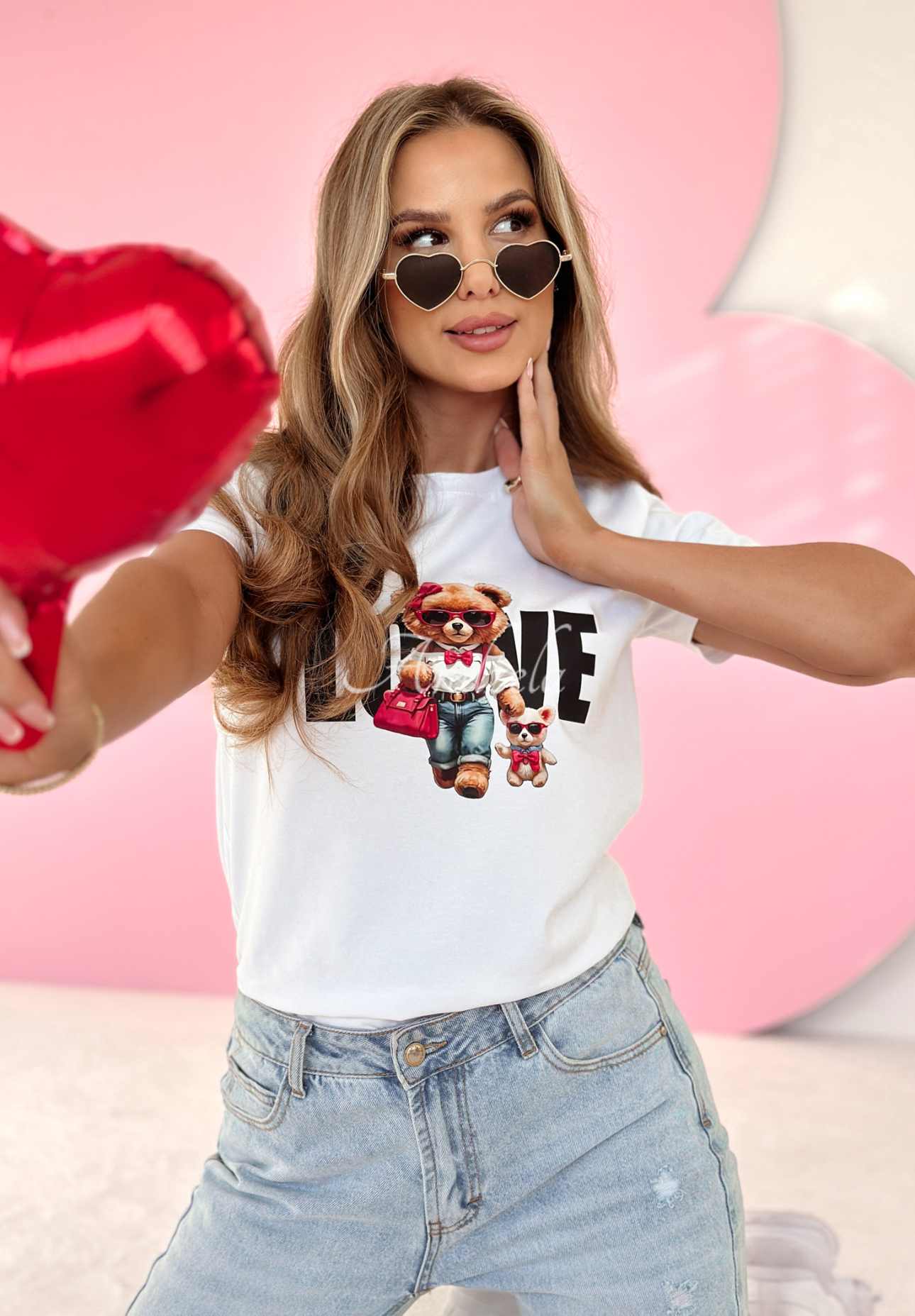 T-shirt z nadrukiem Love Miss Bear biały