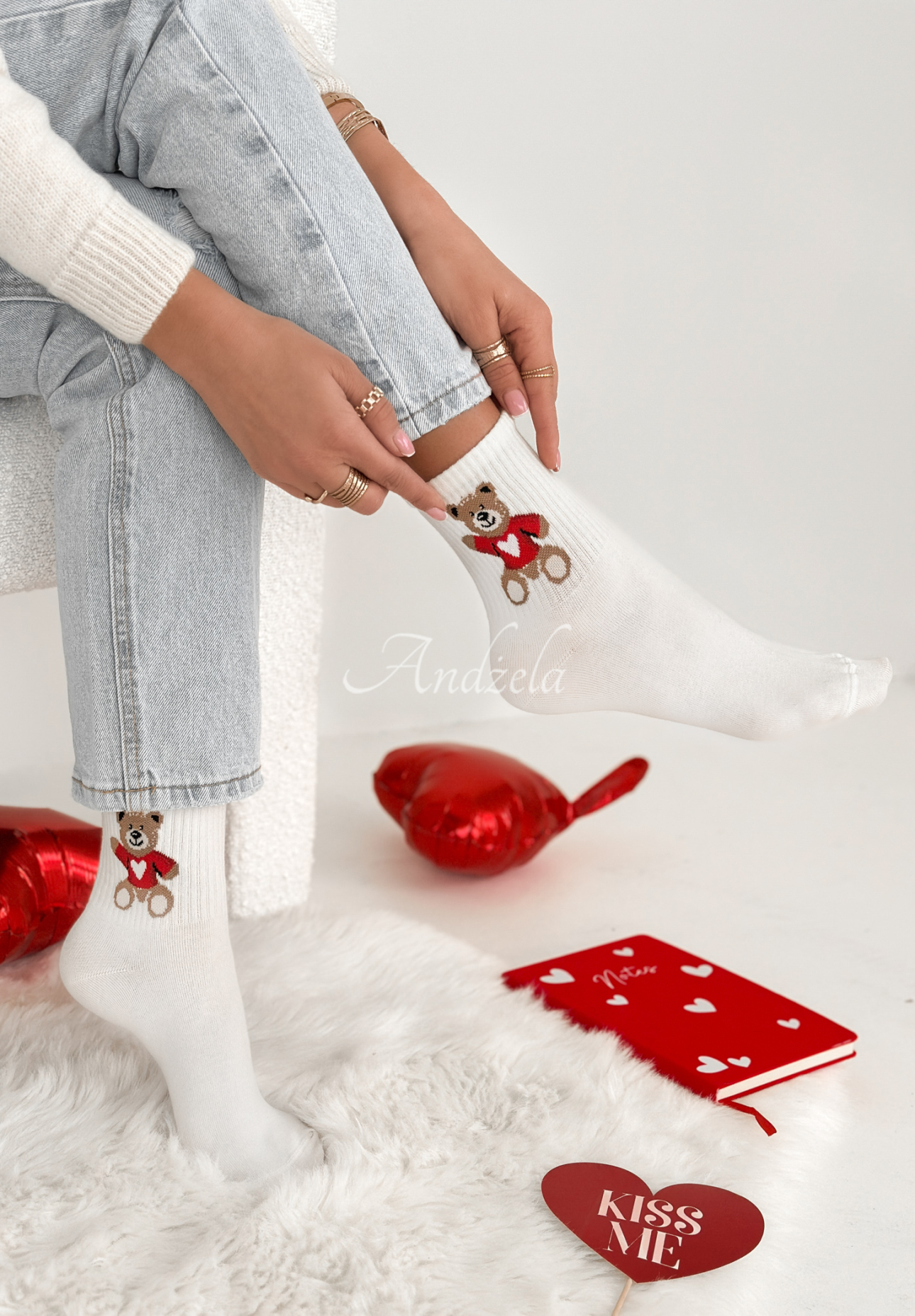 Teddy bear socks I Love white