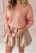 Sweter z dekoltem Caffe Latte pudrowy róż