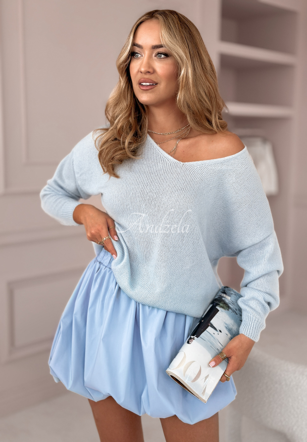 Sweter z dekoltem Caffe Latte błękitny