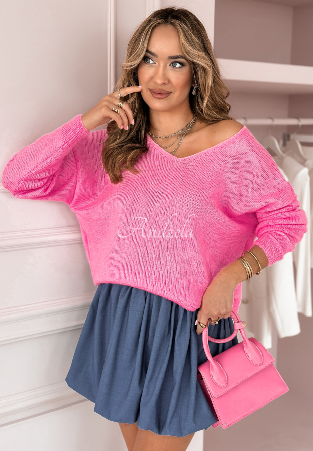 Sweter z dekoltem Caffe Latte r&oacute;żowy