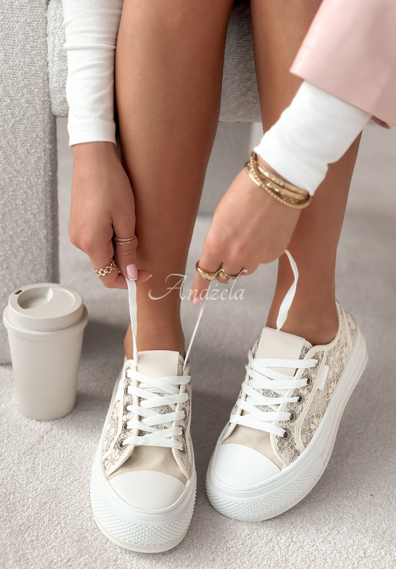 So Join Me beige lace-up sneakers