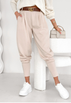Materiałowe spodnie The First Try jasnobeżowe