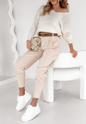 The First Try light beige fabric butter pants