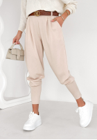 Materiałowe spodnie The First Try jasnobeżowe