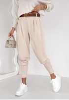 Materiałowe spodnie The First Try jasnobeżowe