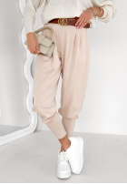 Materiałowe spodnie The First Try jasnobeżowe