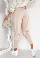 Materiałowe spodnie The First Try jasnobeżowe