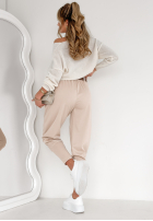 Materiałowe spodnie The First Try jasnobeżowe