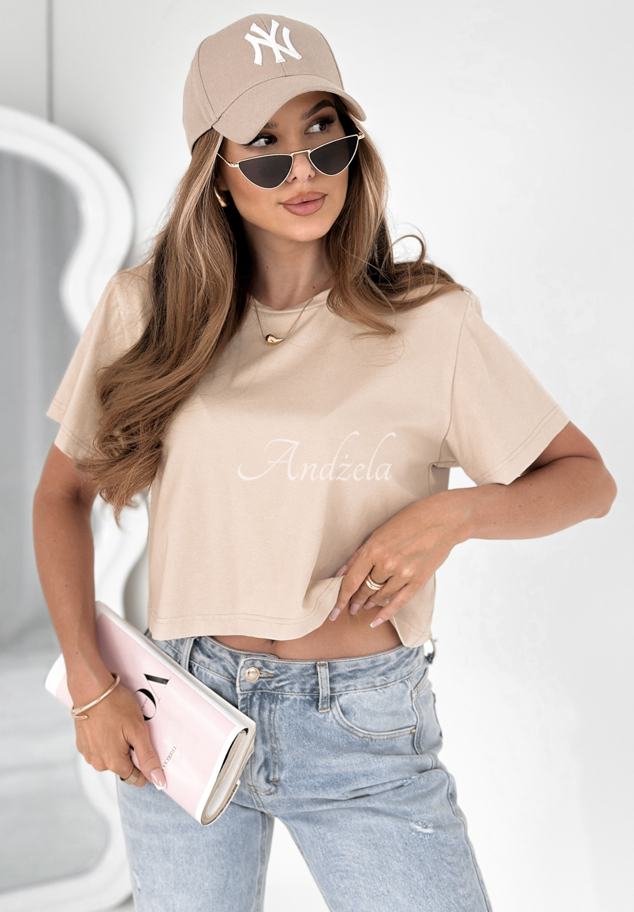 Bawełniany krótki T-shirt Hey Darling beżowy