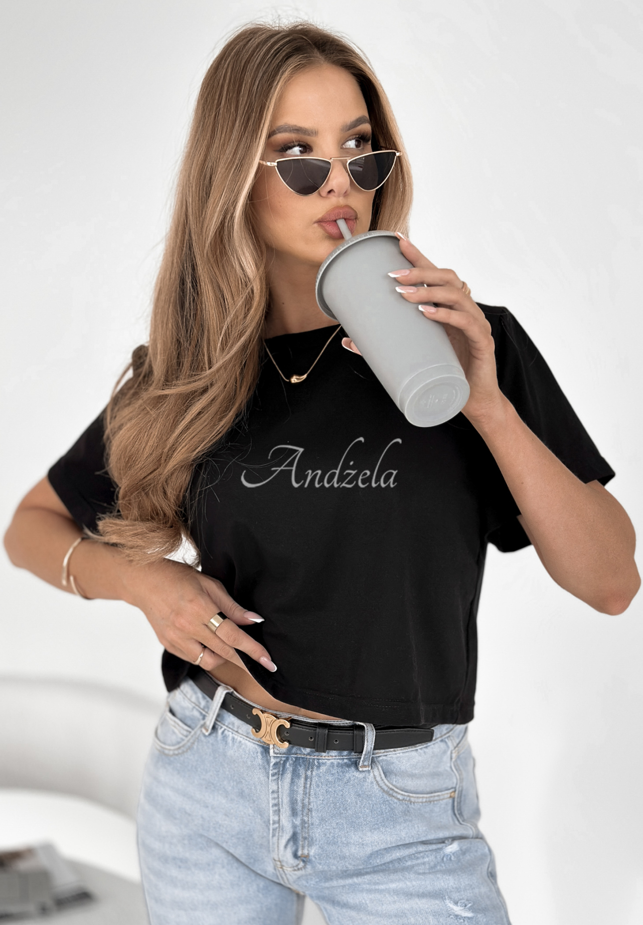 Bawełniany krótki T-shirt Hey Darling czarny