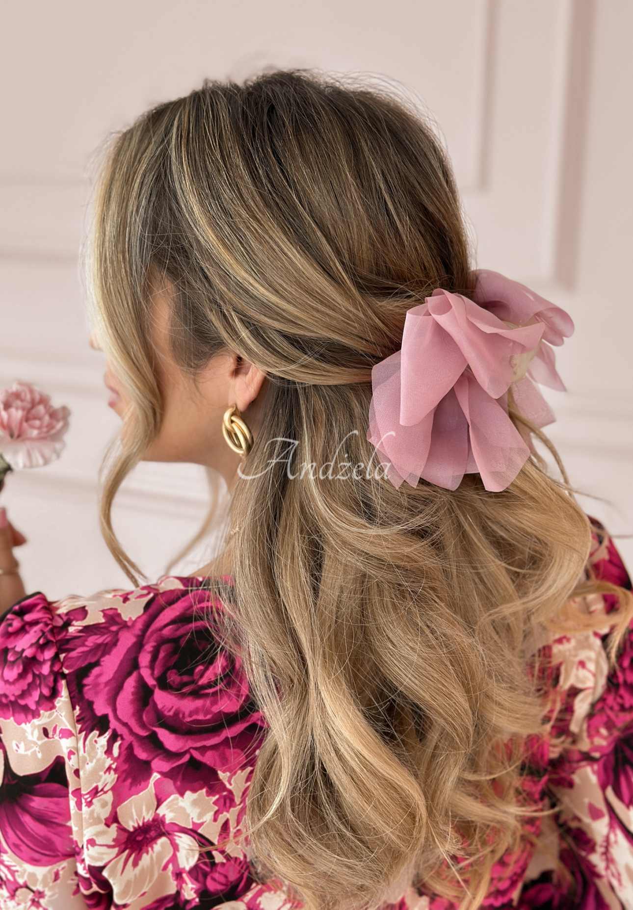 Hair clip with bow So Grateful powder pink