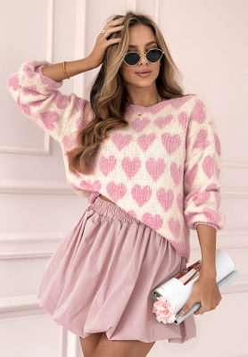 Sweter w serduszka Sweet Serendipity pudrowy róż