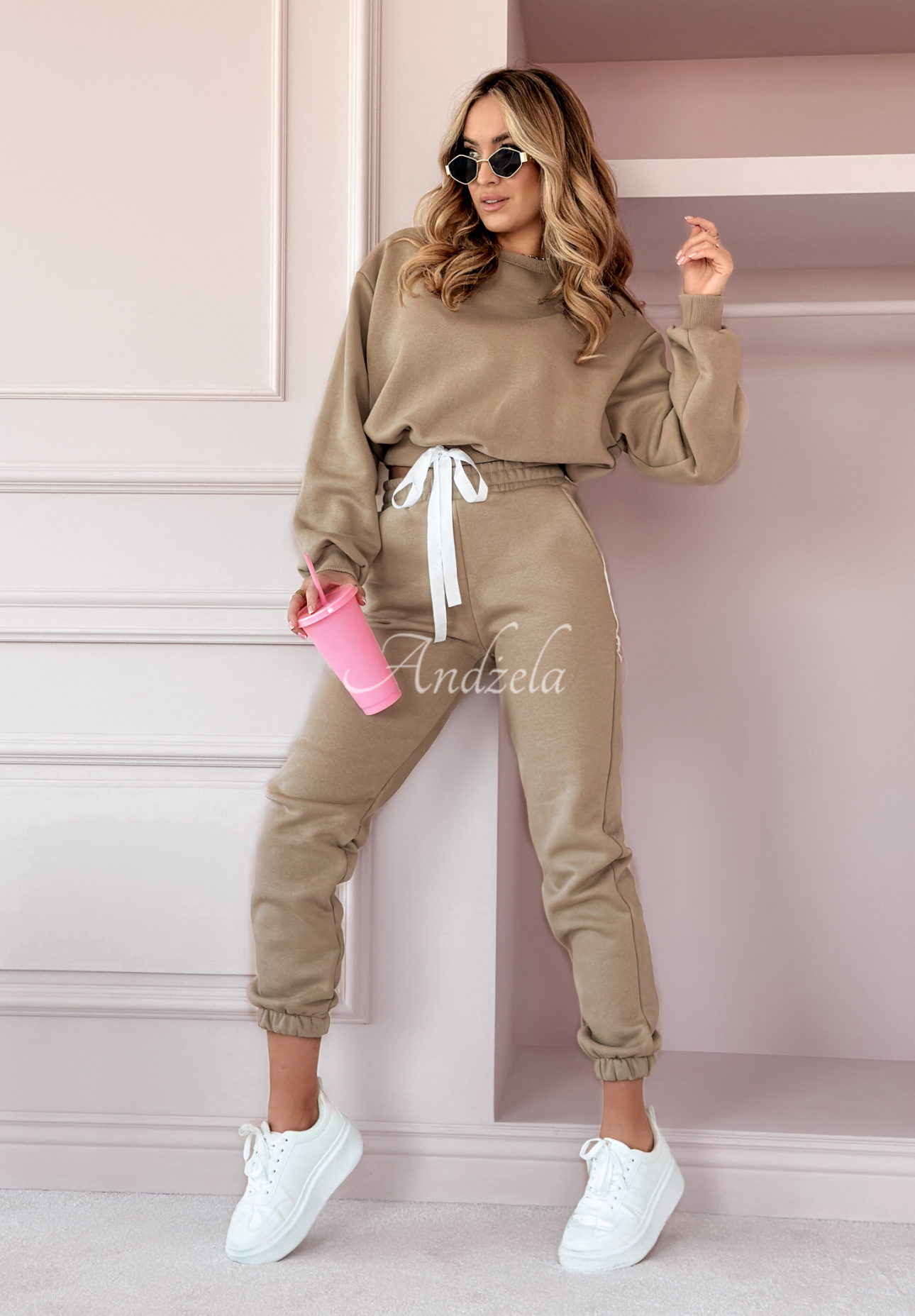 Ending It printed tracksuit set beige
