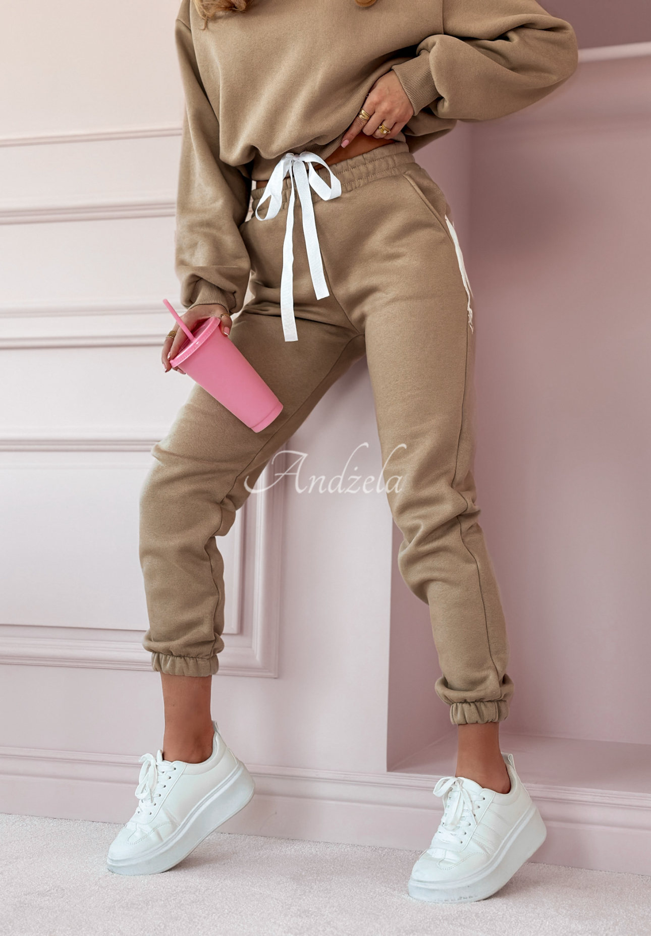 Ending It printed tracksuit set beige