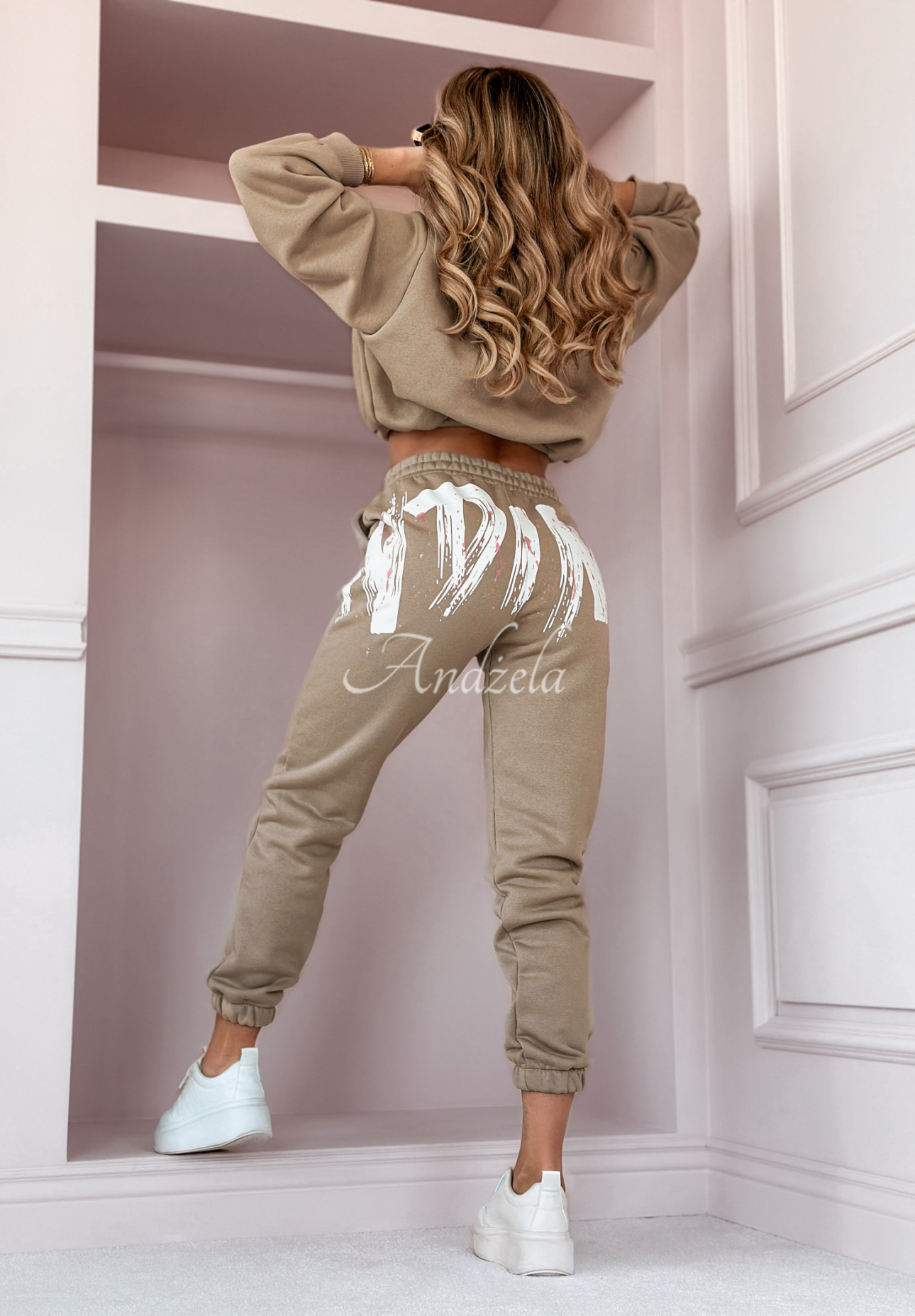 Ending It printed tracksuit set beige