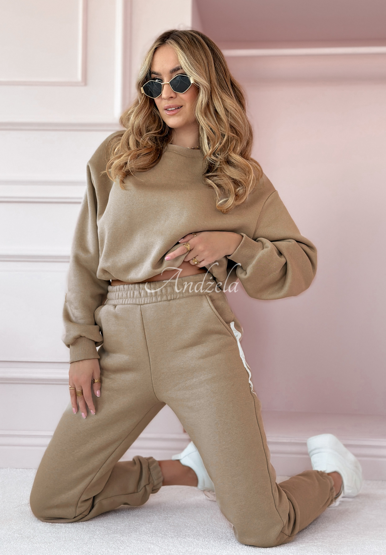 Ending It printed tracksuit set beige