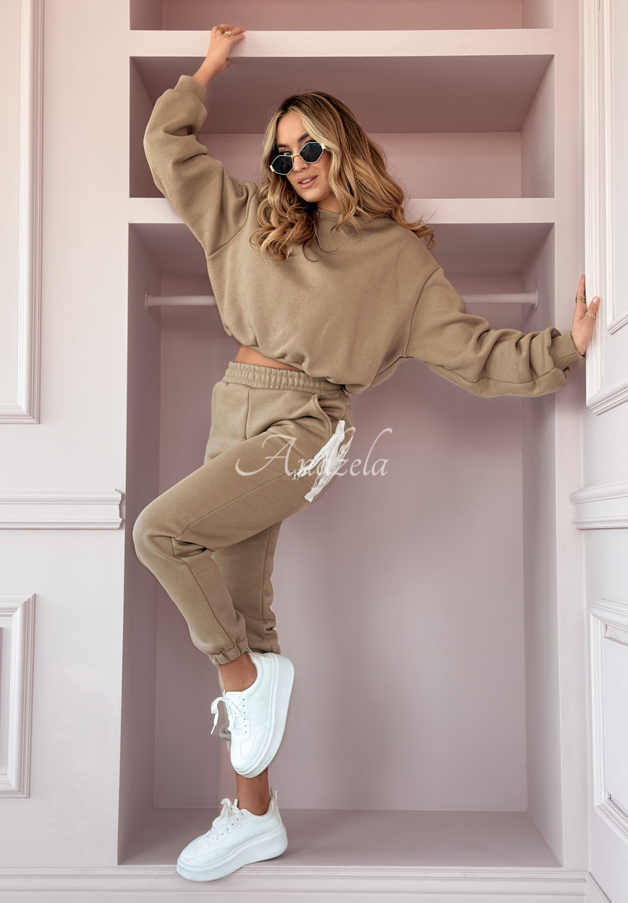 Ending It printed tracksuit set beige