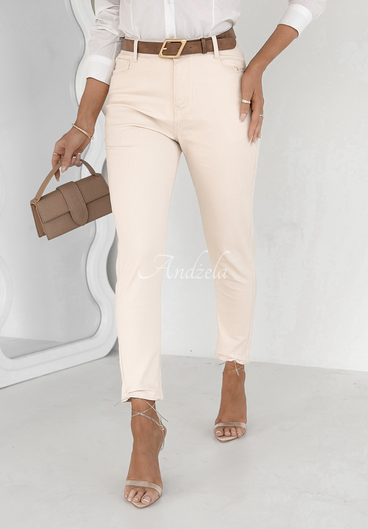 Denim pants with belt Only Evidence beige