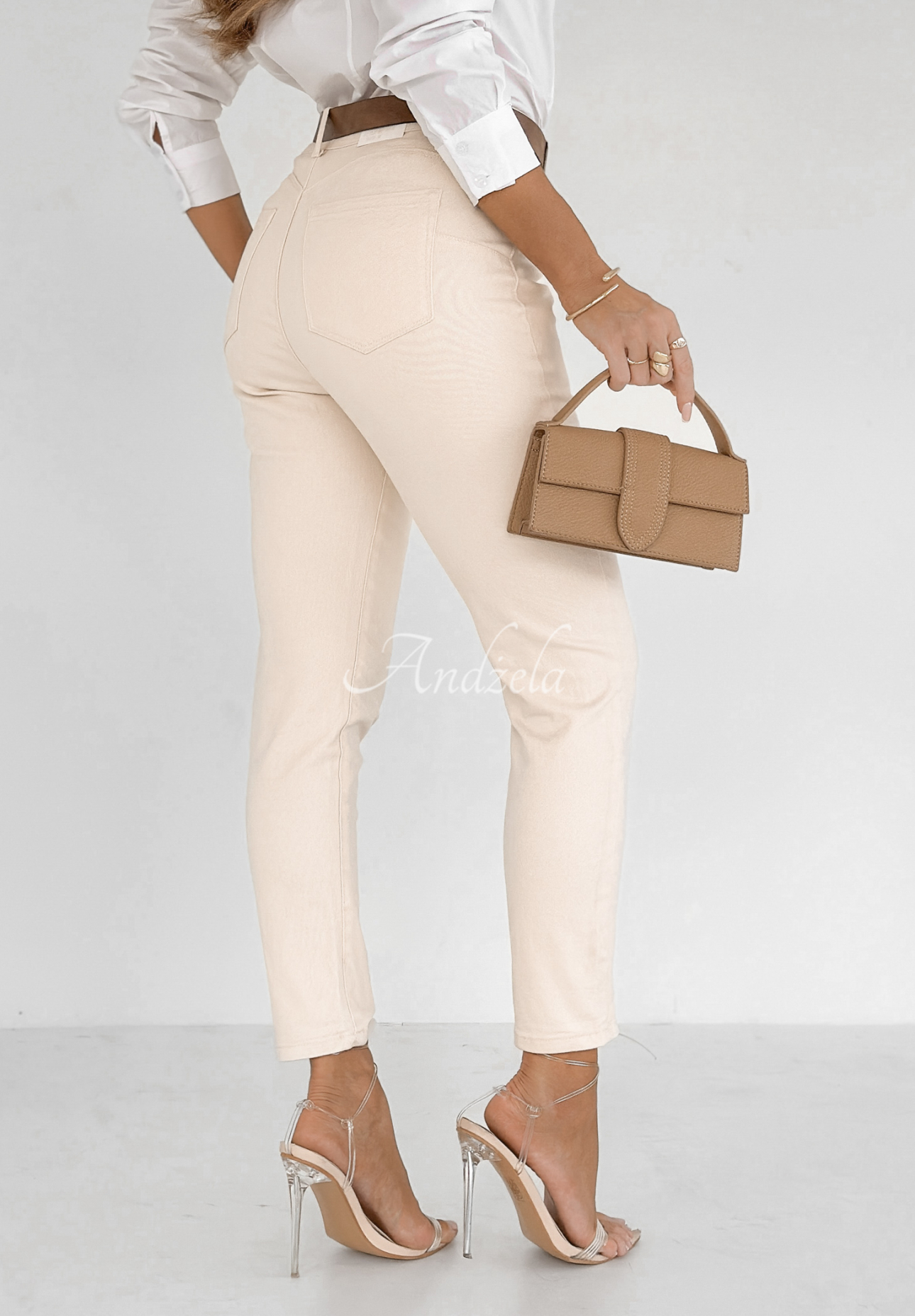 Denim pants with belt Only Evidence beige