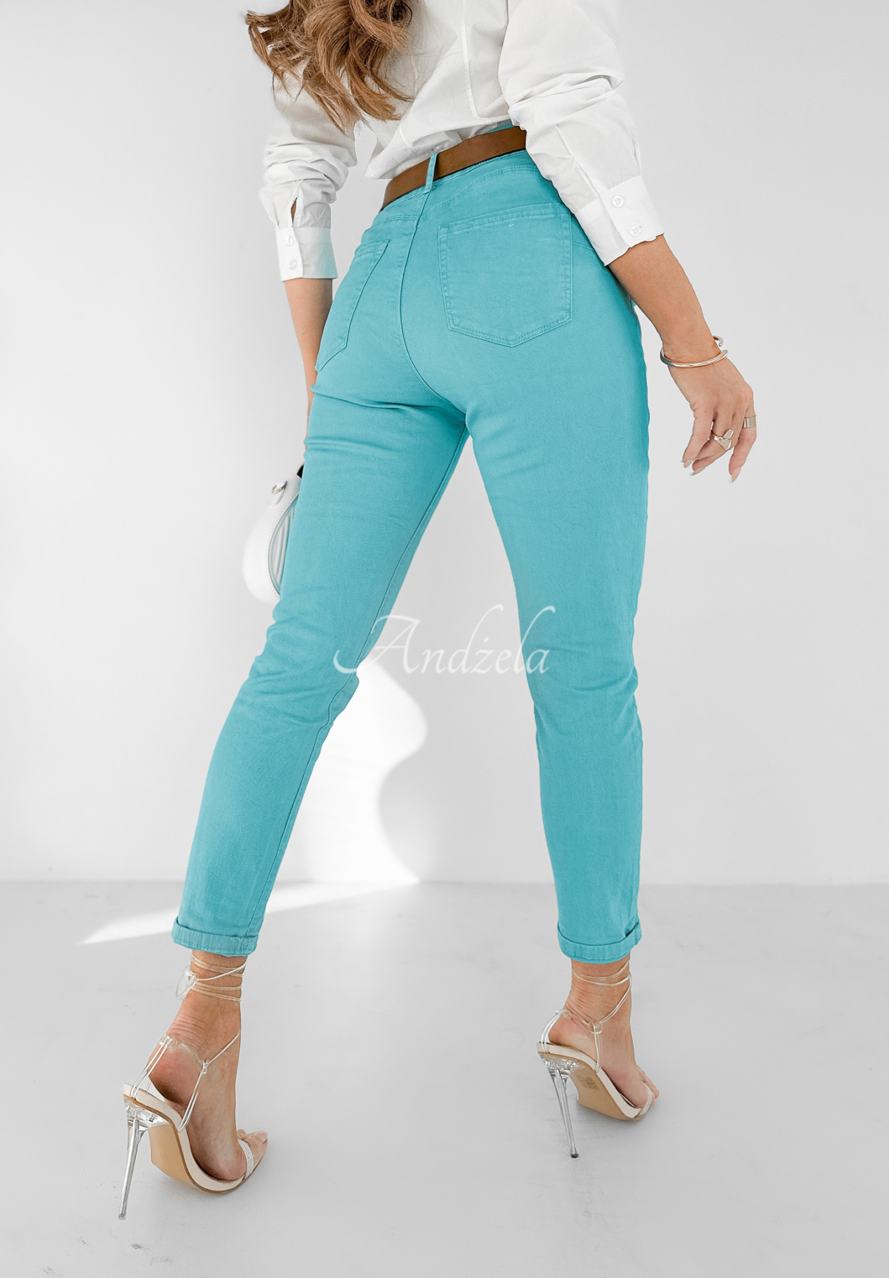 Only Evidence turquoise denim pants with belt