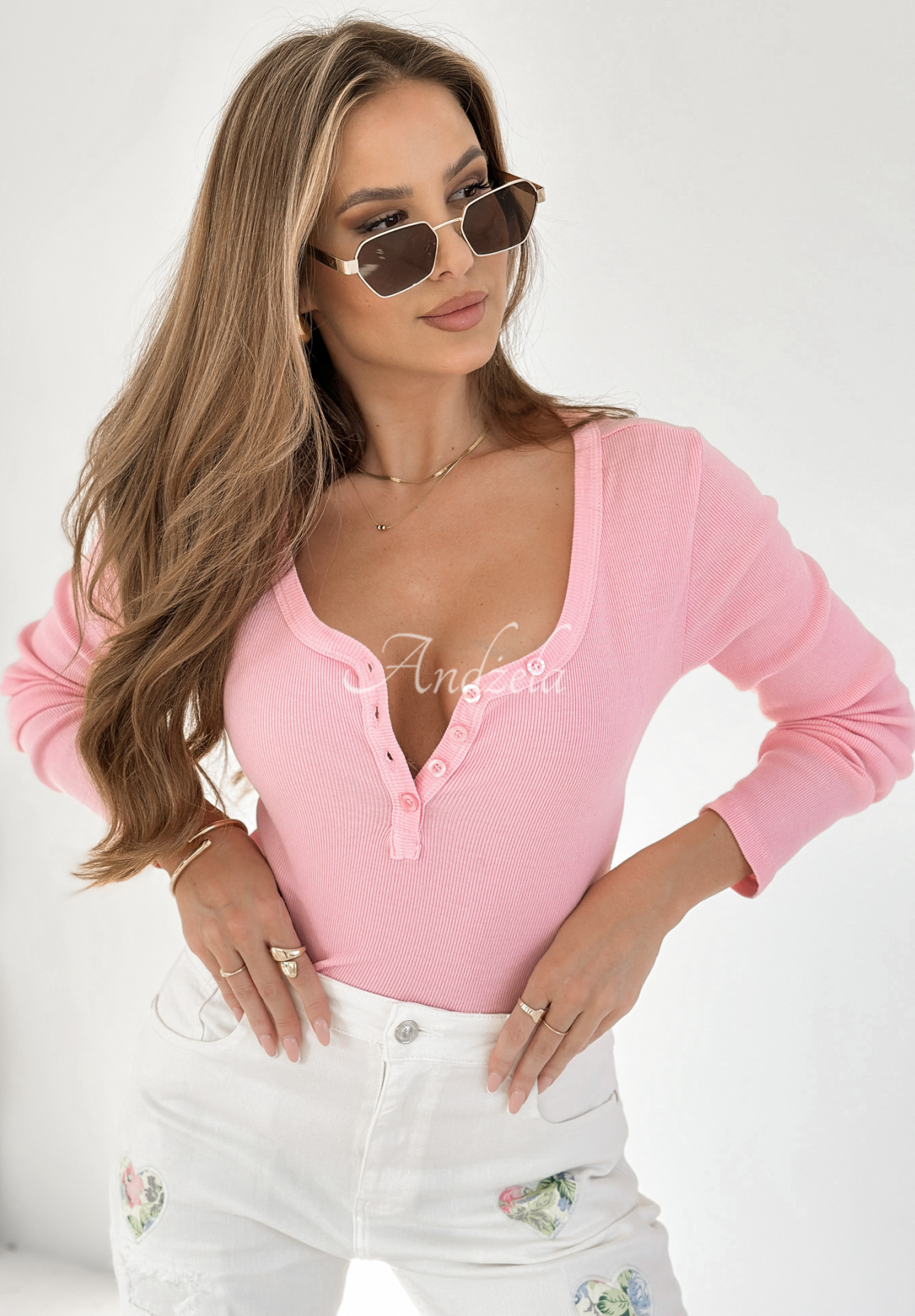 Her Mind longsleeve blouse with buttons pink