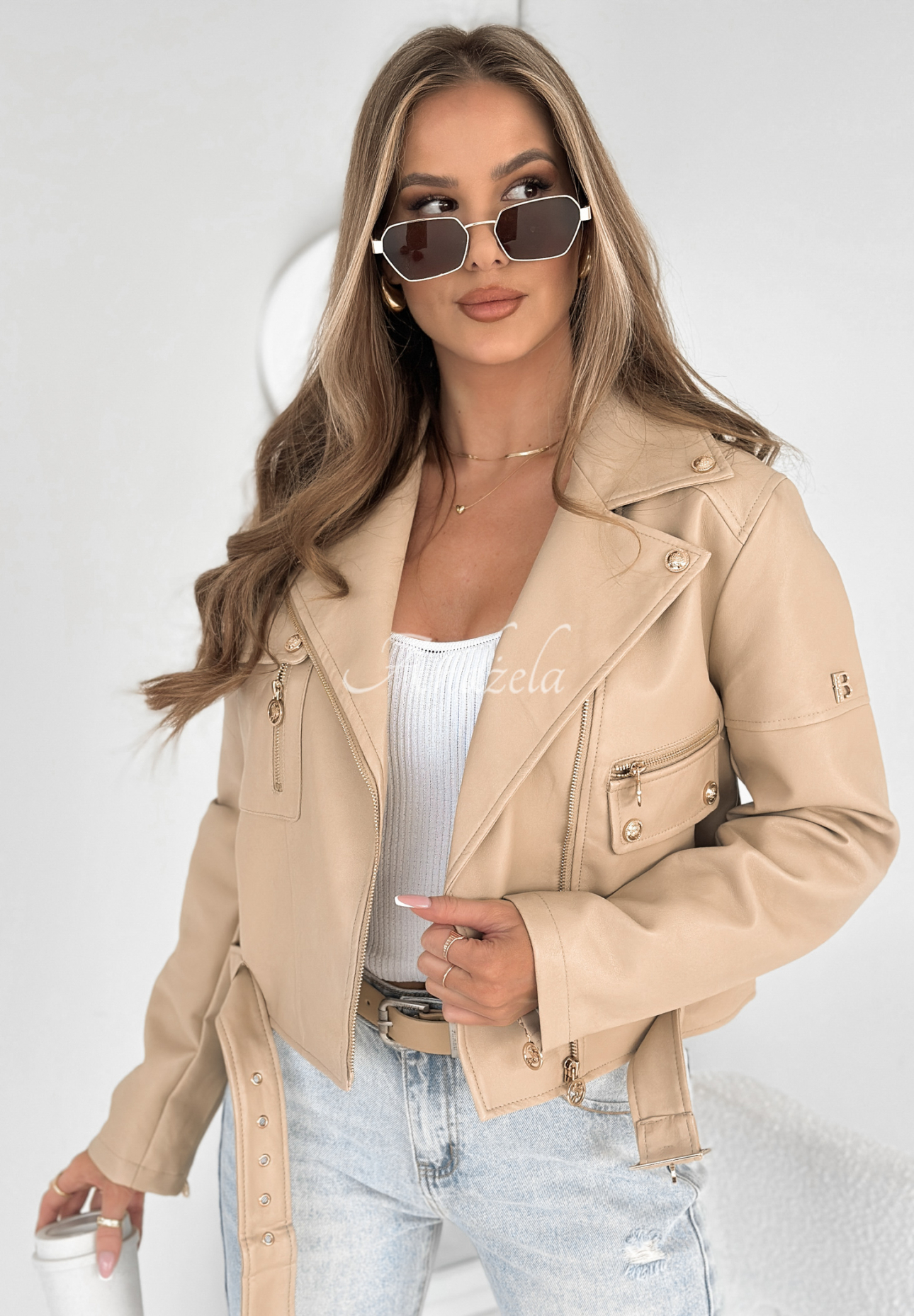 Fall Apart beige leather ramones jacket
