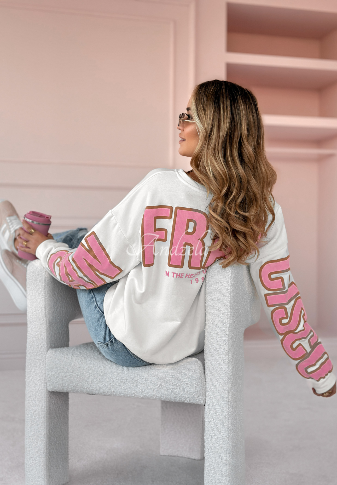 San Francisco printed oversize sweatshirt white and pink
