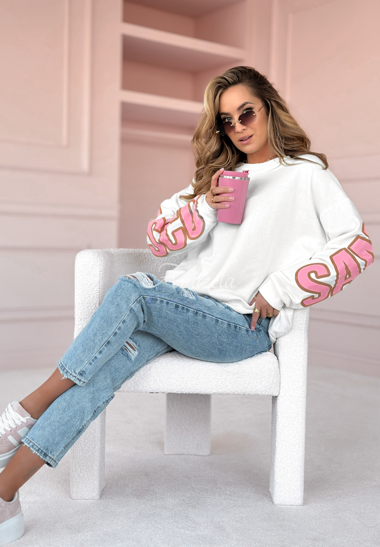 San Francisco printed oversize sweatshirt white and pink