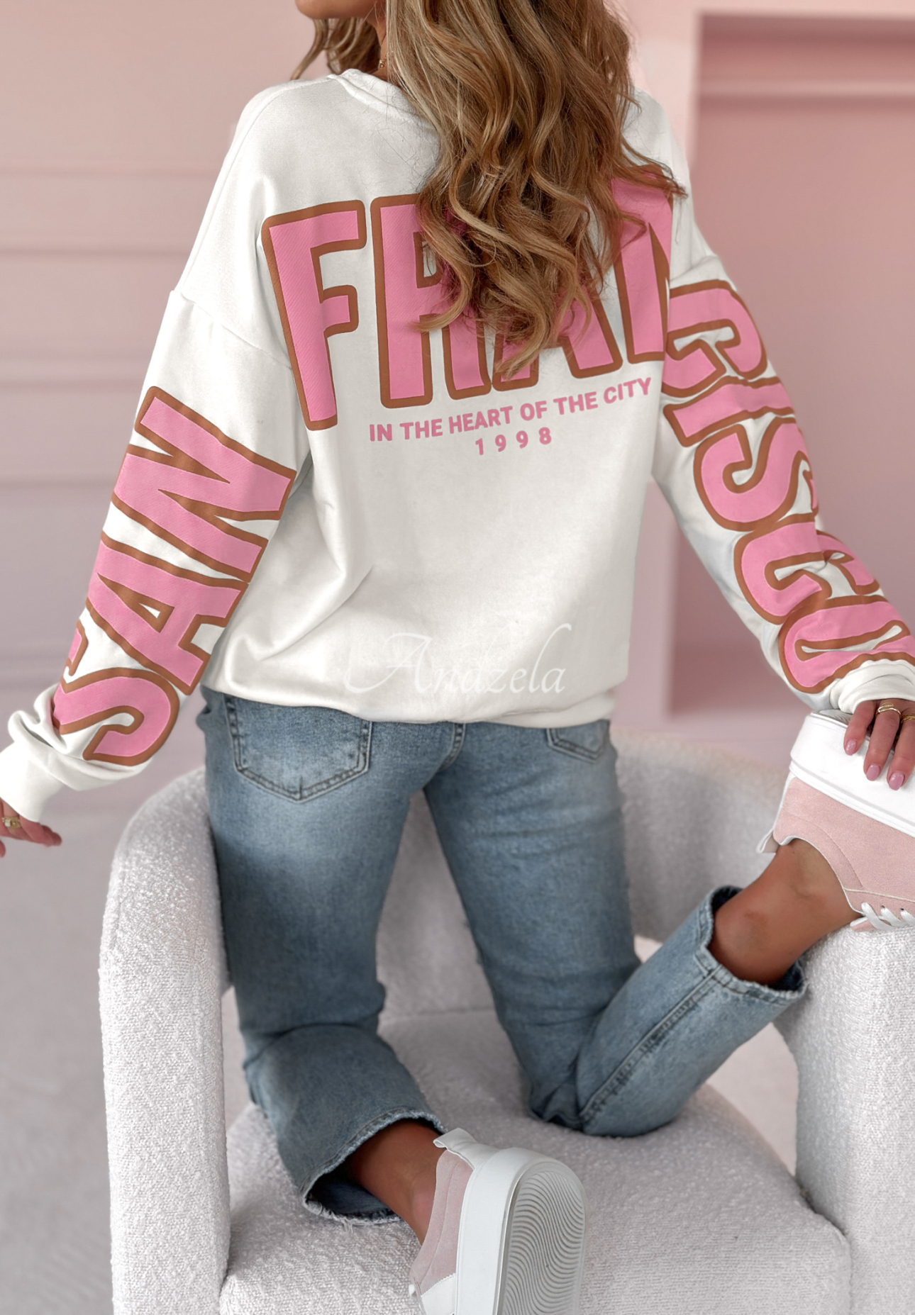 San Francisco printed oversize sweatshirt white and pink