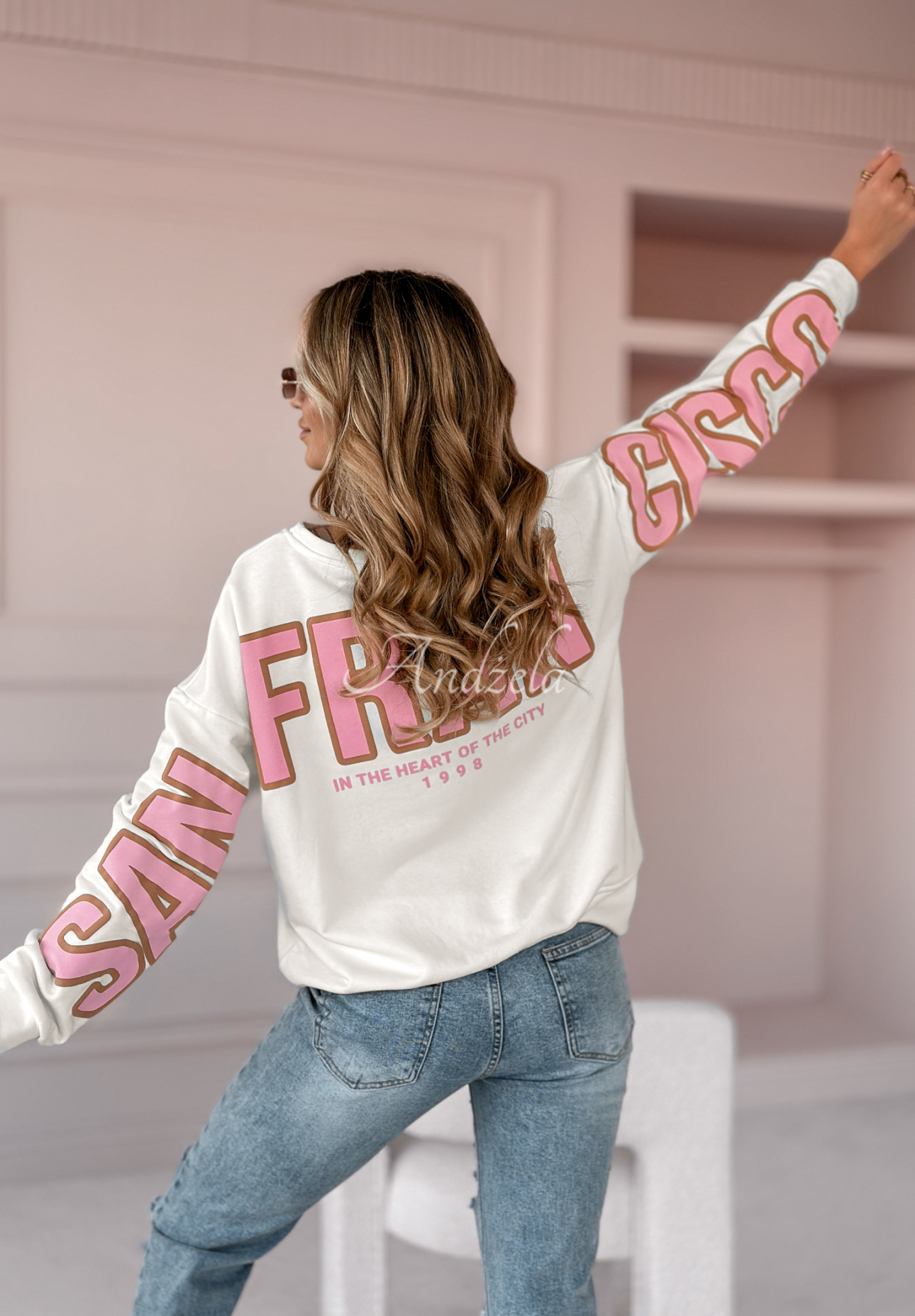 San Francisco printed oversize sweatshirt white and pink