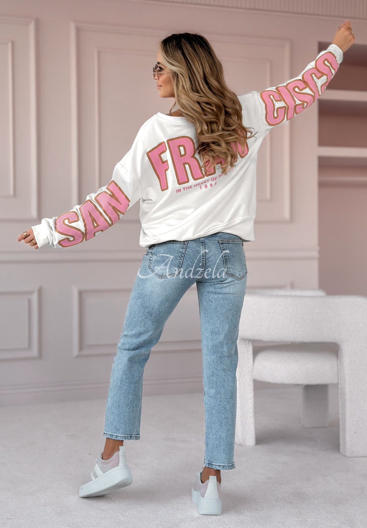 San Francisco printed oversize sweatshirt white and pink