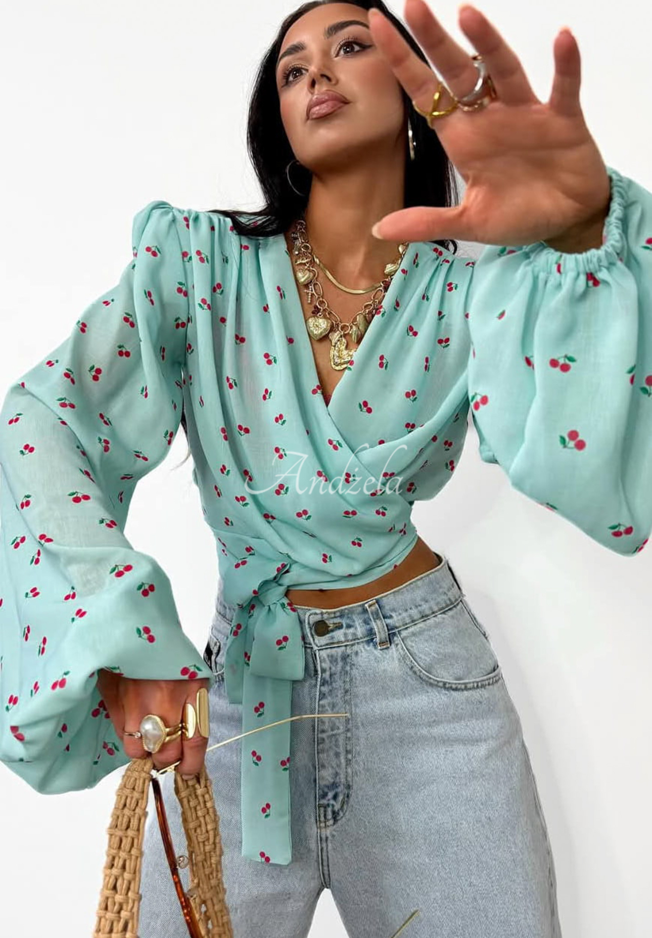 La Milla Sweet Cherry mint envelope blouse