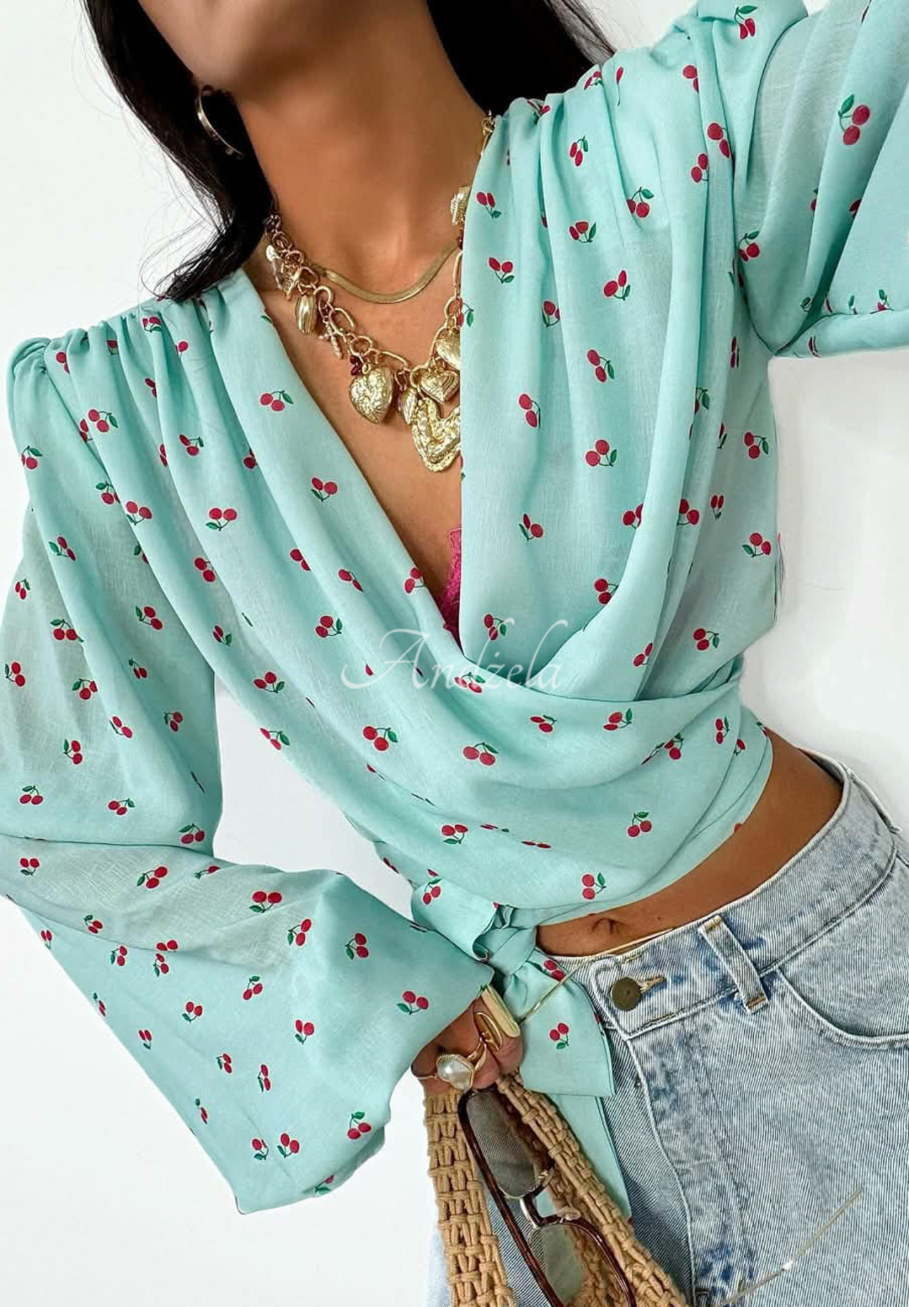 La Milla Sweet Cherry mint envelope blouse