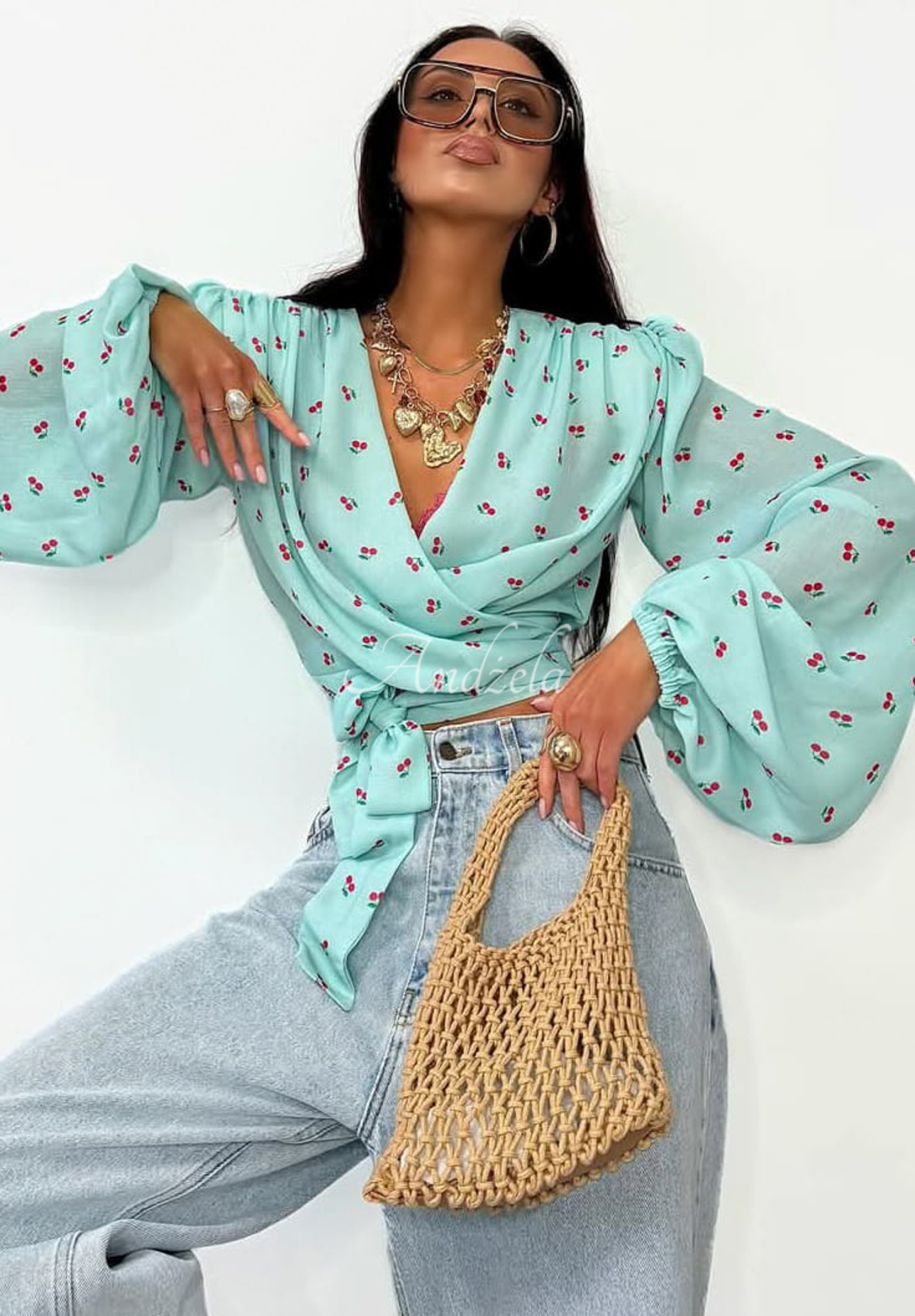 La Milla Sweet Cherry mint envelope blouse