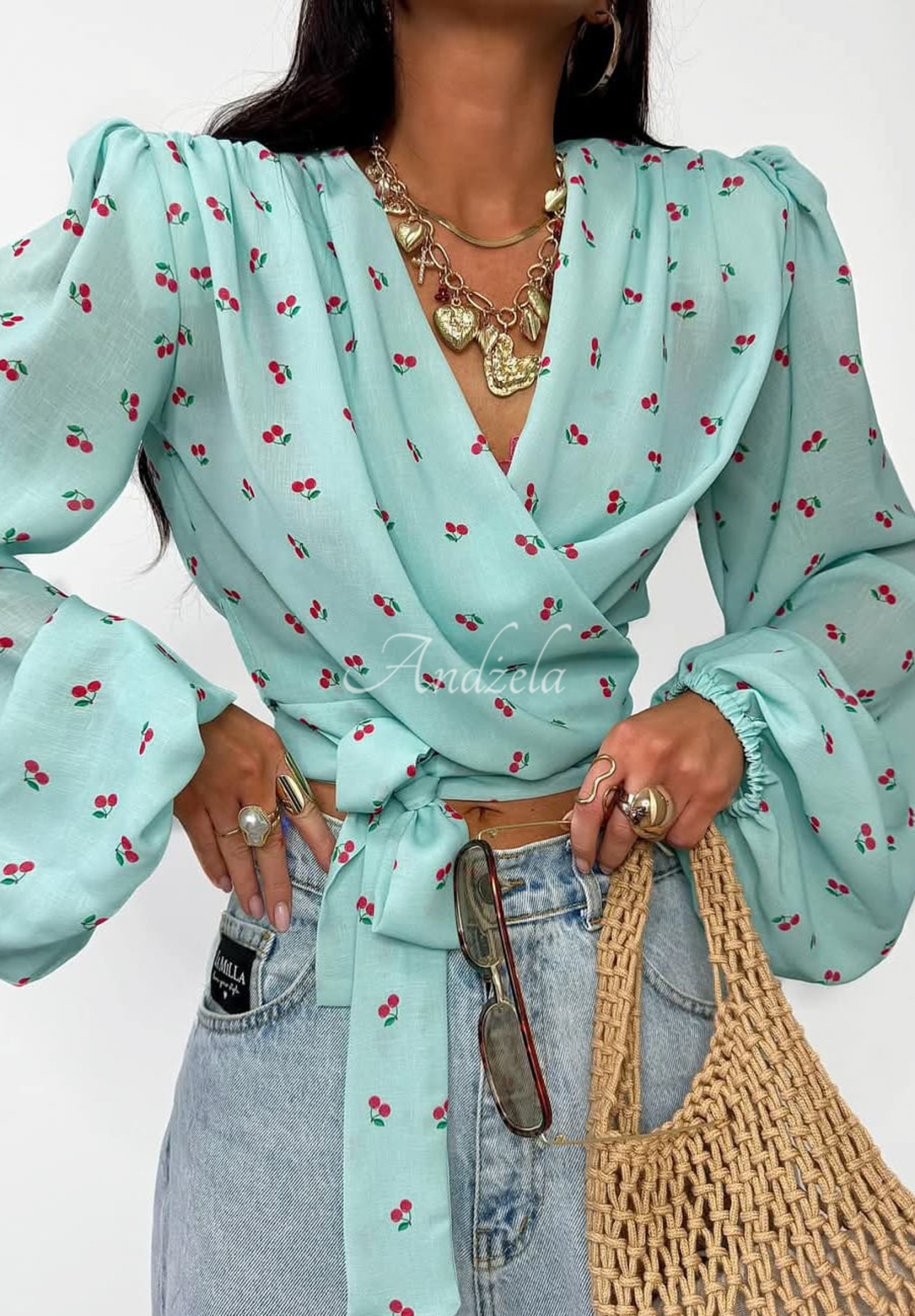 La Milla Sweet Cherry mint envelope blouse