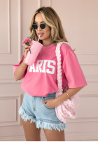 T-shirt z nadrukiem Paris Trip różowo-biały