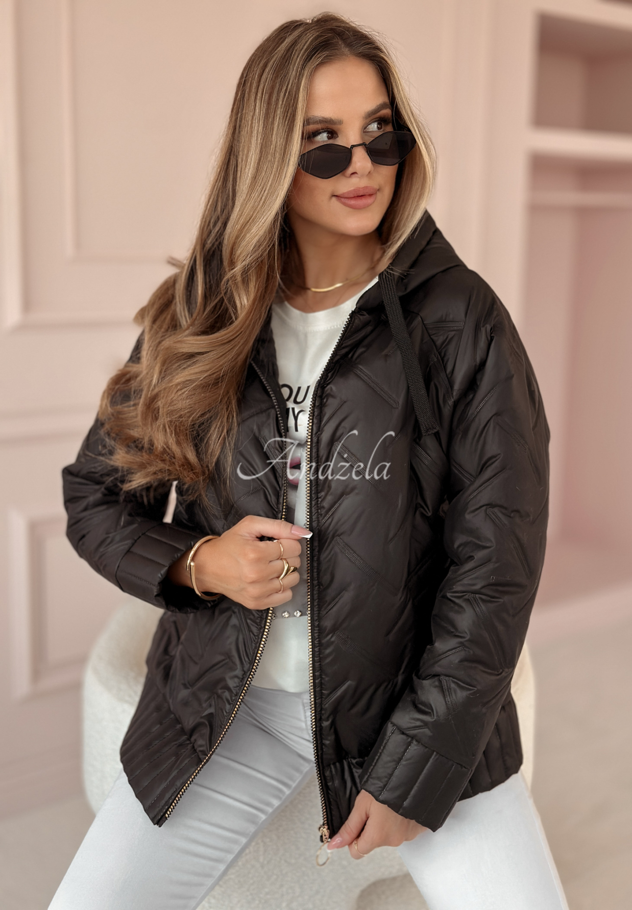 Quilted hooded jacket See You There black